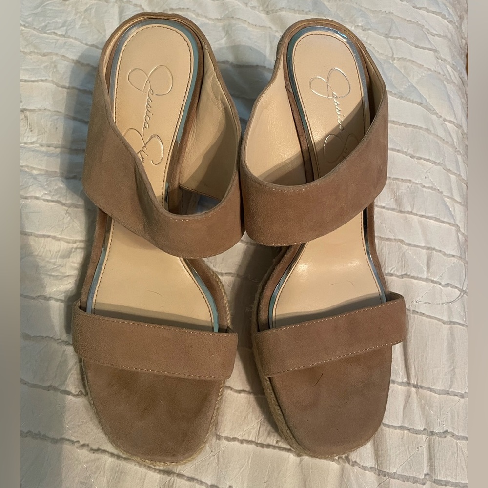 Jessica Simpson wedges, 4in, lt taupe